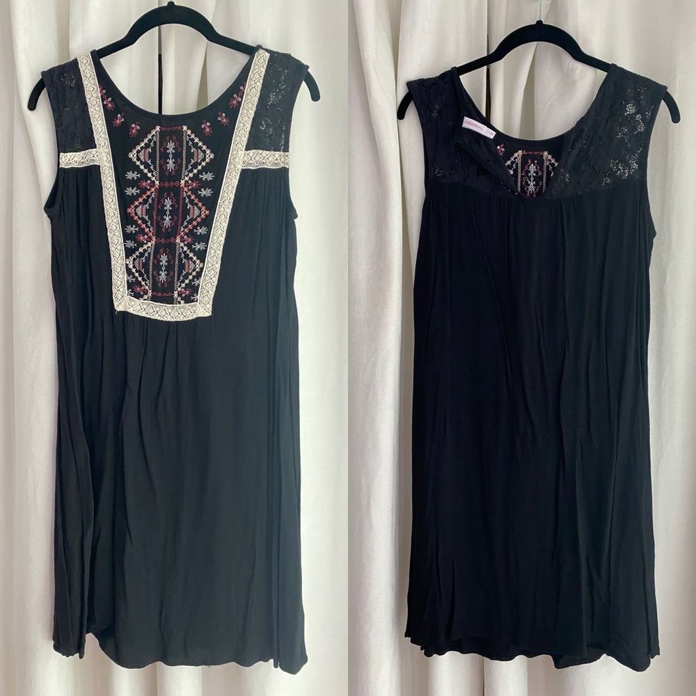 Little Black Dress with Embroidery and Lace Detail